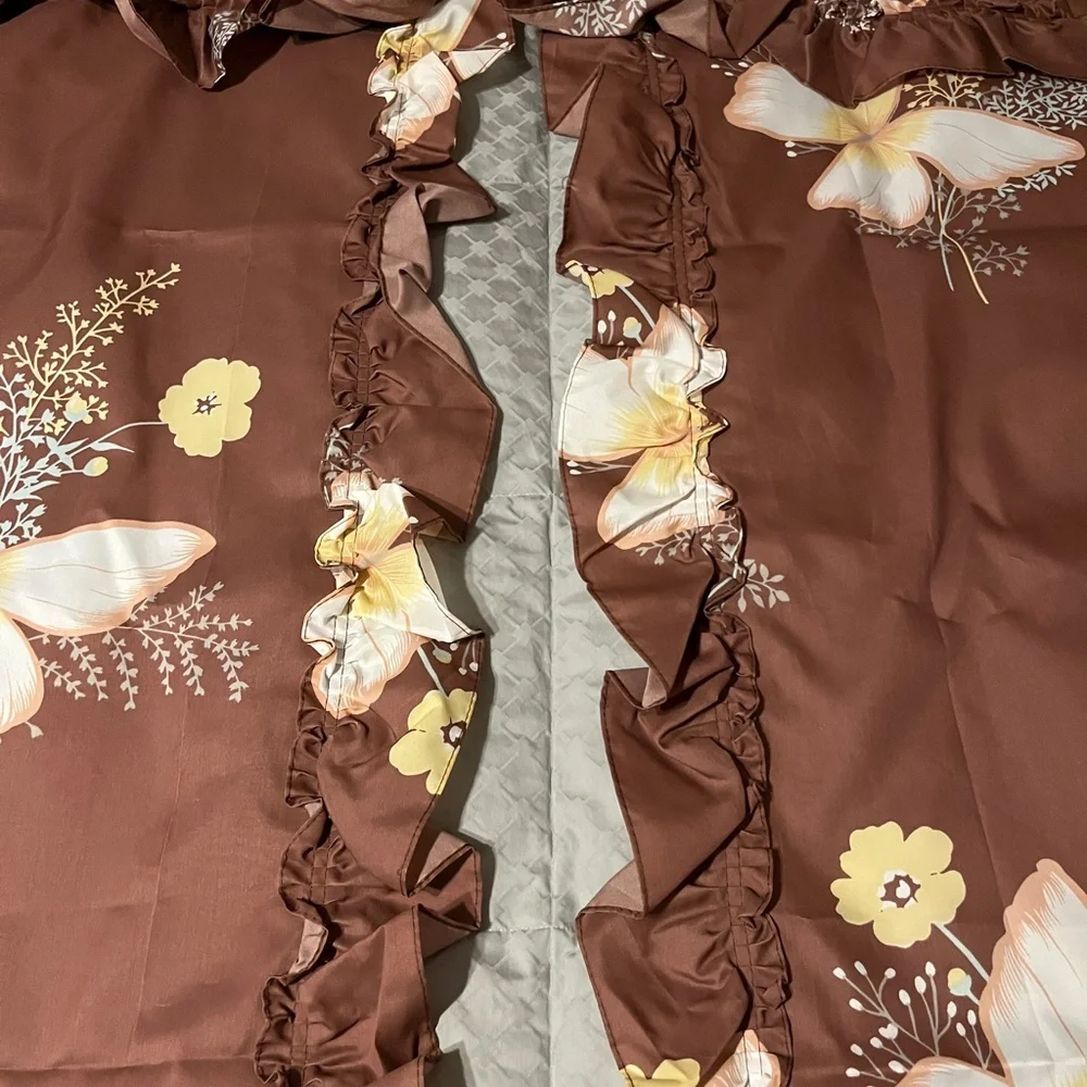 Three Piece Floral Ruffled Shower Curtains